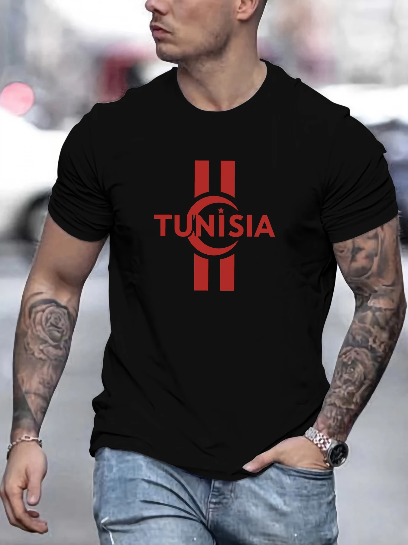 

Men's Tunisian Pattern Summer Casual Crew Neck Short T-Shirt