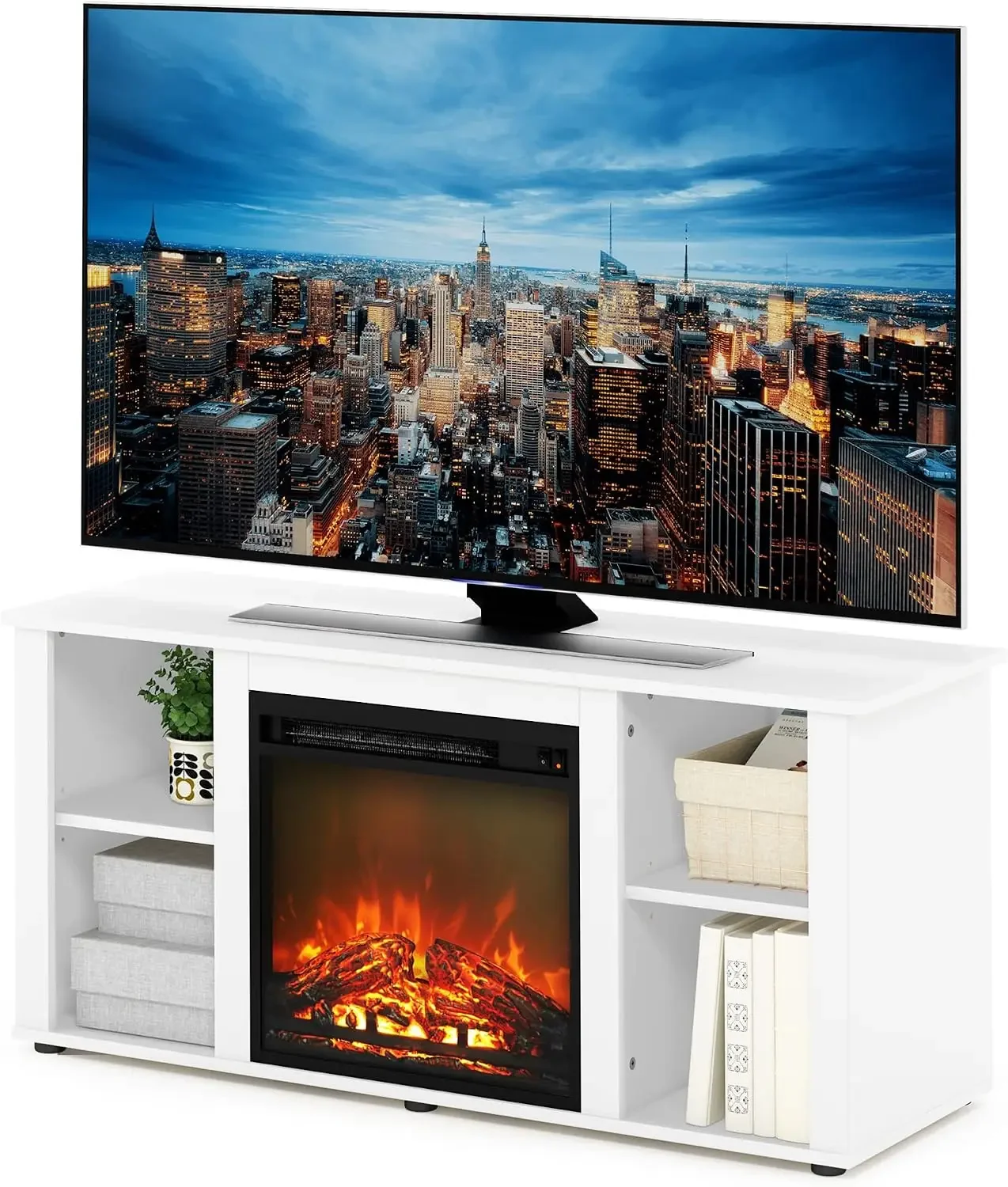 Jensen Entertainment Center Stand with Fireplace for TV up to 55 Inch, Corded Electric, White