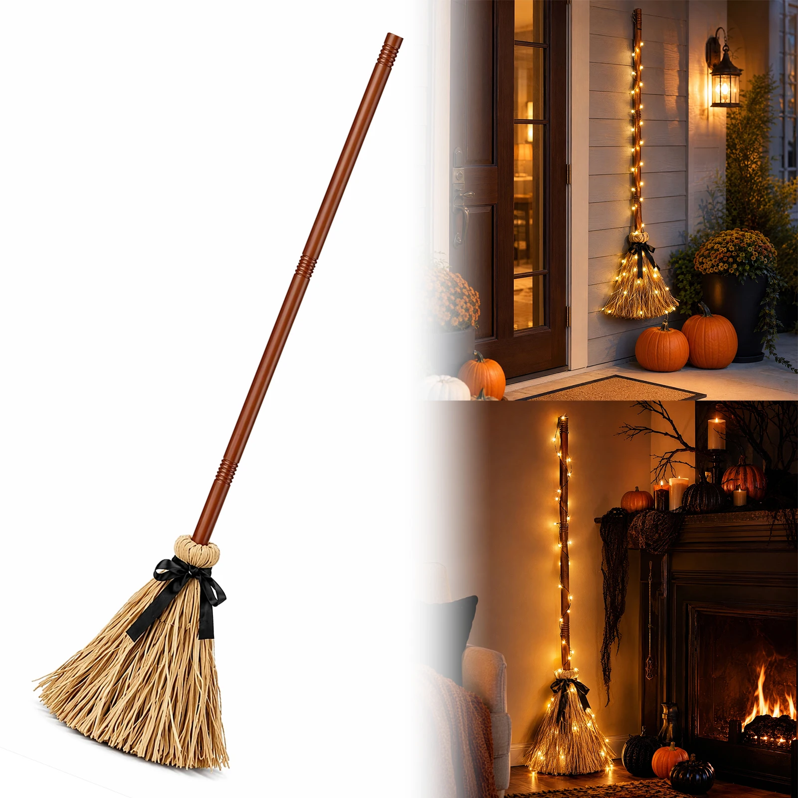 Halloween Witch Broom Animated Floating Clap Voice Control 95CM Haunted House Indoor Wall Window Door Decor