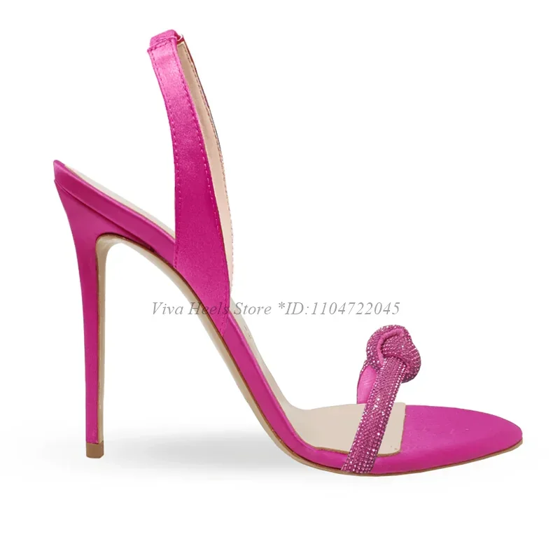 Summer Stiletto Crystal Bow Satin Colorful Sandals Women's Big Size Sexy High Heels Blue/Black Party Designer Cheap Shoes