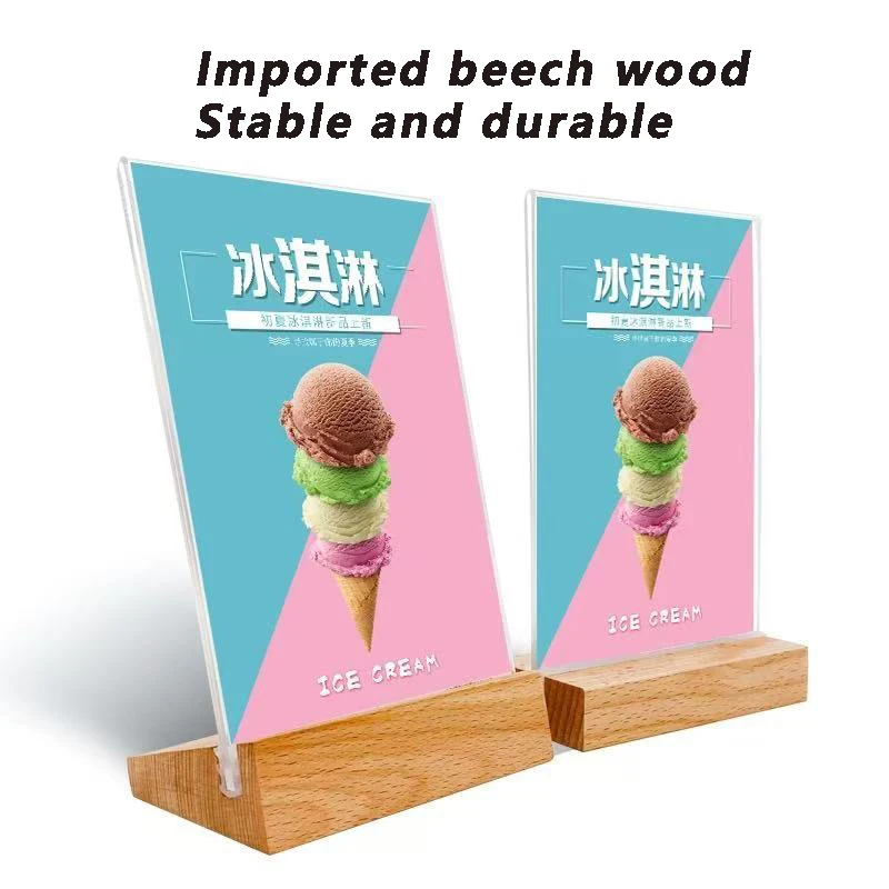 A6 A5 A4 Wooden L-shaped T-shaped Sturdy Table Card Double sided Label Display Card Stand Table Paper Stand Display Stand