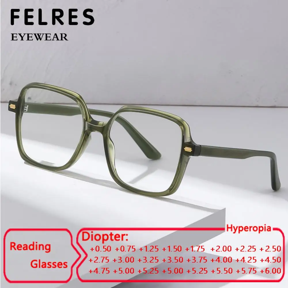 

Oversized Square Reading Glasses Women Men Ultralight Vintage Computer Blue Light Blocking Anti Ray Eyeglasses FELRES Eyewear