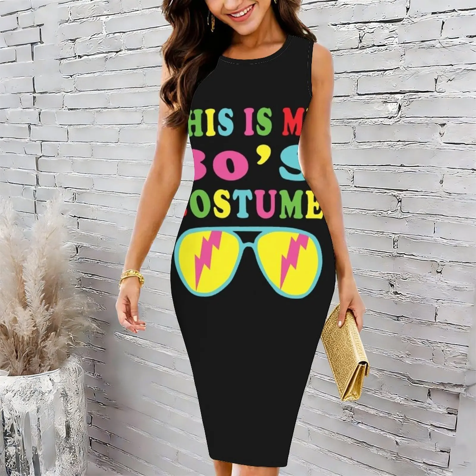 This Is My 80s Costume Halloween 1980 Costume Women's Round Neck Tight Hip Wrap Skirt