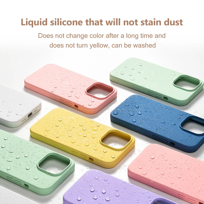 Original Liquid Silicone Case For iPhone 14 13 12 11 15 Pro Max Mini Shockproof Cover X XS XR 6 7 8 Plus Phone Cases Accessories