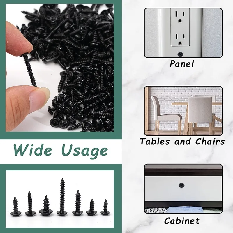 Черные саморезы из углеродистой стали с плоской головкой и резьбой DIY Деревообрабатывающие крепежные детали Ассортимент инструментов для ремонта оборудования