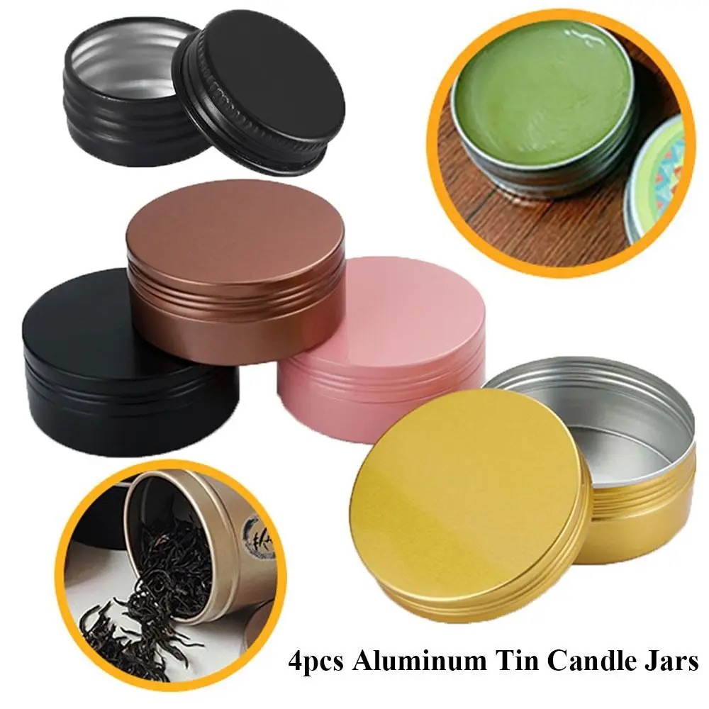 4pcs Multistyles for Cream Balm Metal Box Tea Cans Refillable Bottles Aluminum Tin Jar Cosmetic Container