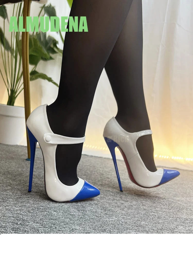 

16Cm Super High Heels Slim Heel Sexy Pointed Toe Shallow Mouth Fashionable Design Multi-Color Splicing Women's Single Shoes