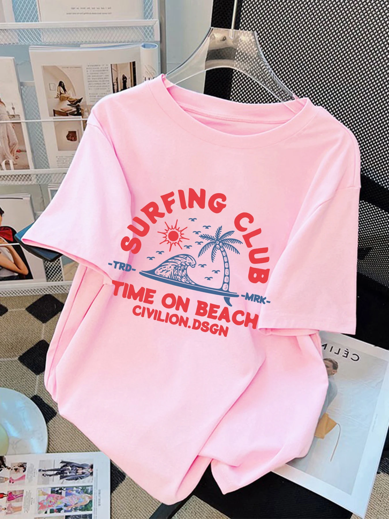

Surfing Club Time On Beach Civilion T Shirts Womens Summer Cool T-Shirt Retro Basics Tee Tops Casual Cotton Unisex Short Sleeve