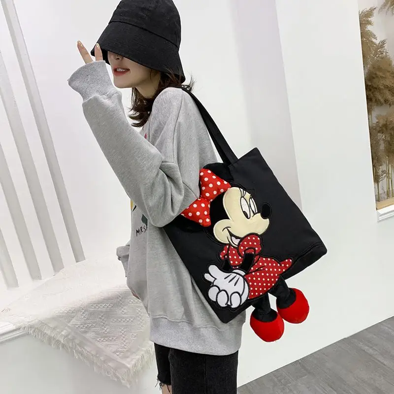 Disney Cartoon Mickey Minnie New Cute Girls Going Out Fashionable Versatile Casual Simple Large Capacity Shoulder Canvas Bag