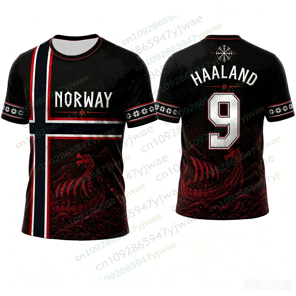 Norwegen Haaland Fußballtrikot Wikinger-Kultur-Shirt Atmungsaktive Schnelltrocknende Sportbekleidung Fan-Geschenk Sommer Herren Damen T-Shirts – Detail 5