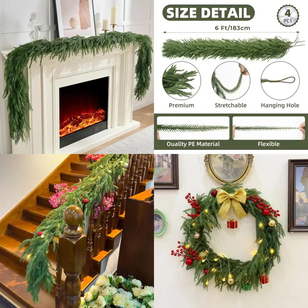 

Realistic 6FT Christmas Pine Garlands for Indoor Decorations, Hanging Holiday Wall Art, Perfect Xmas Decor