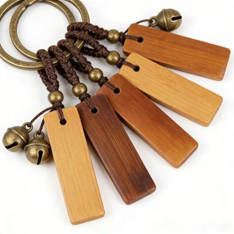 50Pcs Natural Wood Blanks 45x20mm Bamboo Tags For Keychain Rings Engraving Blanks Unfinished Tags Key Ring Tag
