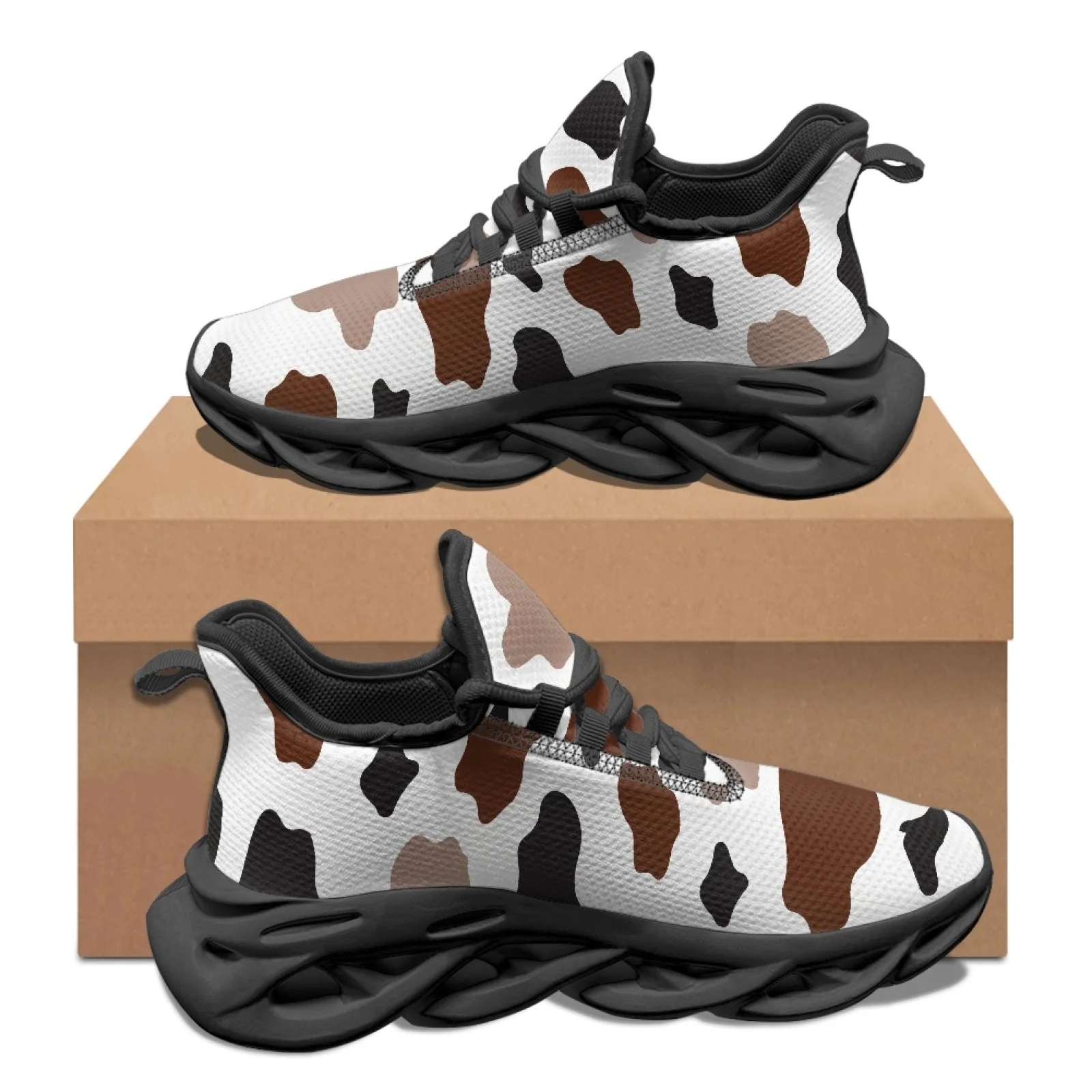 PENSTROLL Cow Print Lightweight Athletic Shoes Blade Shoes for Jogging Lace-Up Fashion Sneakers