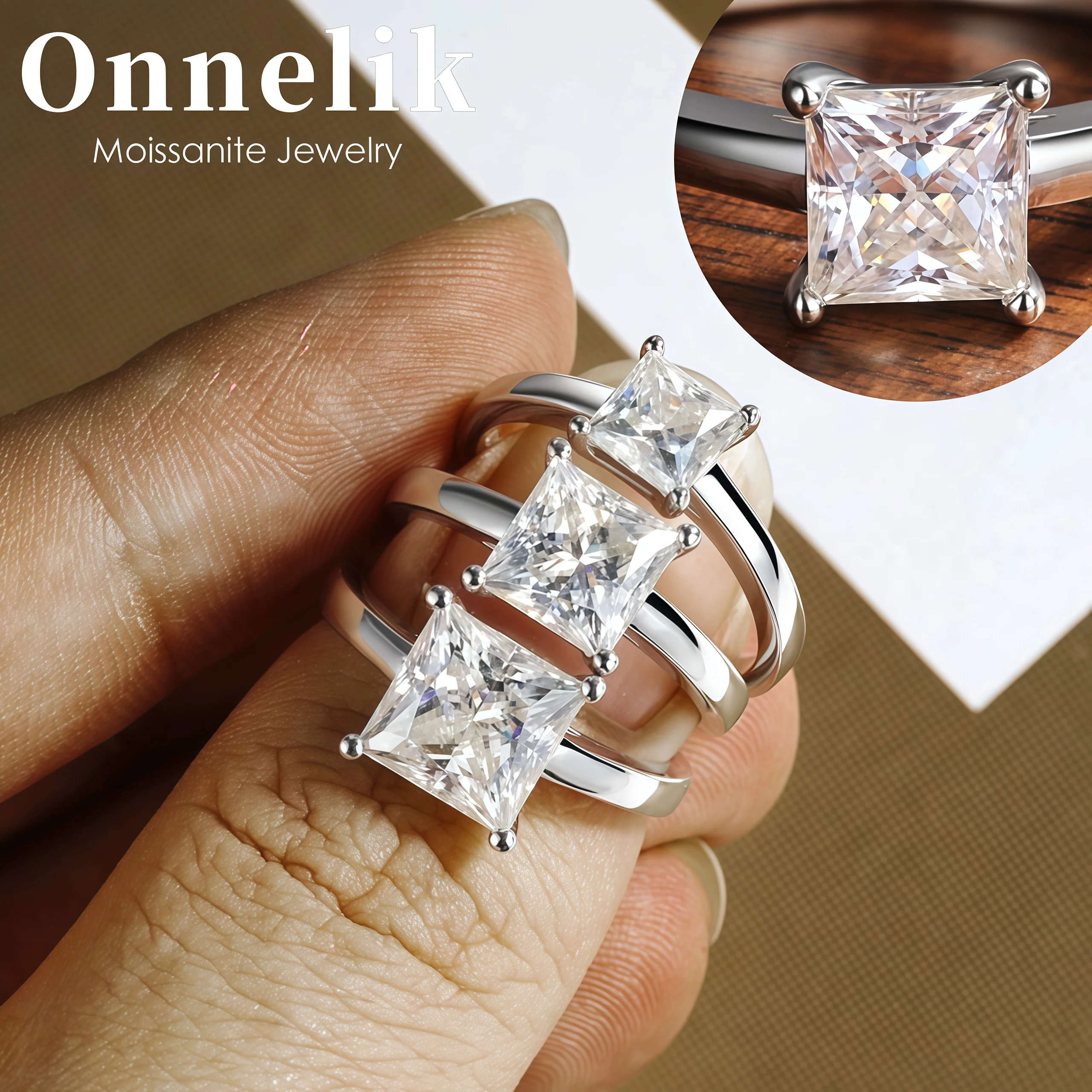 

Onnelik D Цвет VVS1 1CT 2CT 3CT 4CT Кольца из настоящего муассанита для женщин Кольцо из стерлингового серебра S925 с бриллиантами на годовщину свадьбы