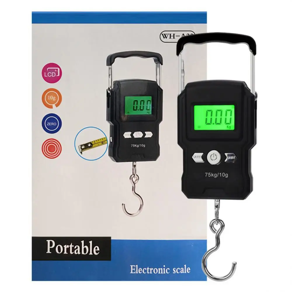 WeiHeng Portable Mini Digital Hand Held 75Kg 10g Fish Hook Hanging Scale Electronic Weighting Luggage Scale LED Display Balance