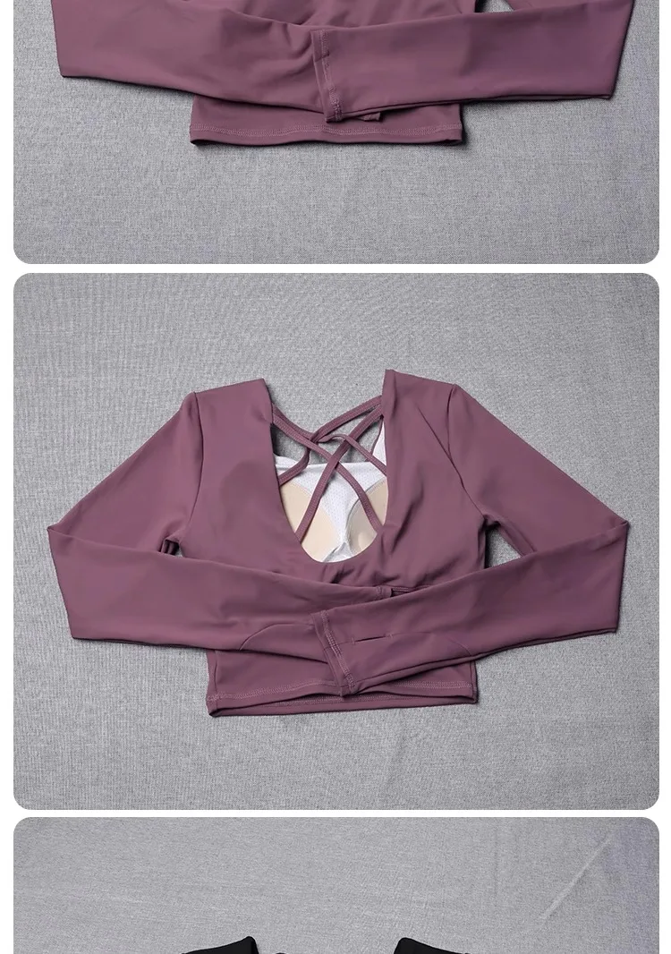 Neue Yoga-Kleidung für Damen, Sport, Laufen, Pilates, atmungsaktiv, Training, Langarm, Top, Fitness-Kleidung – Detail 7