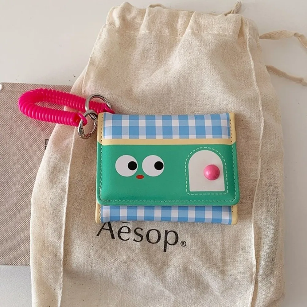 

Многофункциональный короткий кошелек цвета дофамина, тройной пружинный веревочный кожаный держатель для карт, ультратонкий компактный женский кошелек для монет с героями мультфильмов