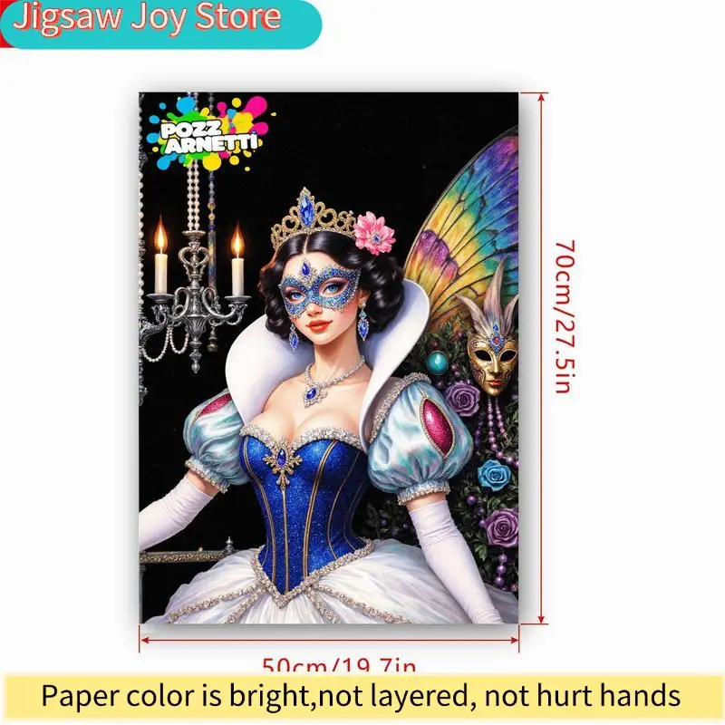 لغز حفلة التنكر بثيم سنو وايت من ديزني |   تتميز بفستان أزرق، وتاج ذهبي، وأجنحة فراشة، وثريا - مثالية