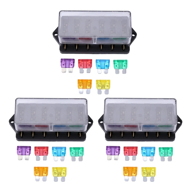 

3X 6 Way Fuse Holder Box Car Vehicle Circuit Blade Fuse Box Block + Free Fuse Us