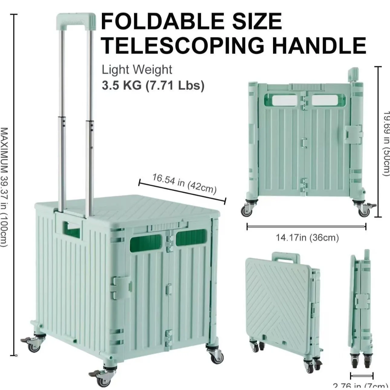 Chariot de courses pliable de 65 L avec poignée. Pliable, roues pour l'épicerie, le linge et le déplacement. Stockage et transport faciles!