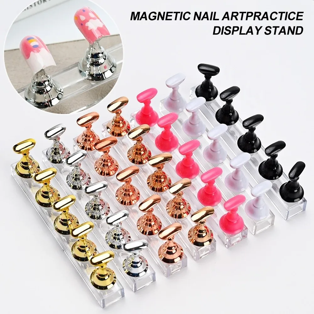 5Pcs New Multi-color Magnetic Nail Art Holder Reusable DIY Nail Art Display Stand Crystal Base Nail Training Holder Nail Artists