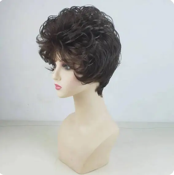 Peruca Curta Fluffy Curly, Cabelo Sintético Resistente ao Calor, Adequado para Festas e Diárias