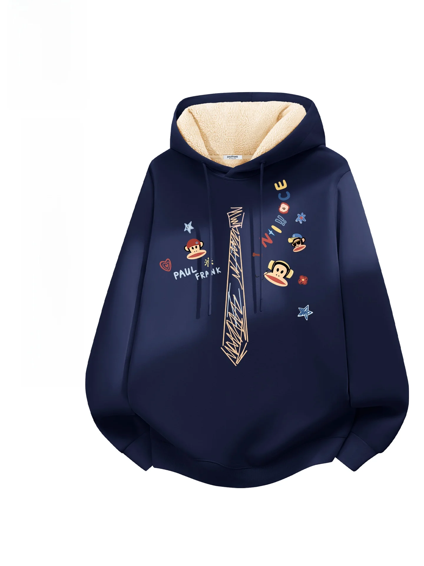 

Thiened Fce Hoodie Men's Warmth Print Sweatirt Casual Streetwear Winter Anti-wind Lo Heat Storage