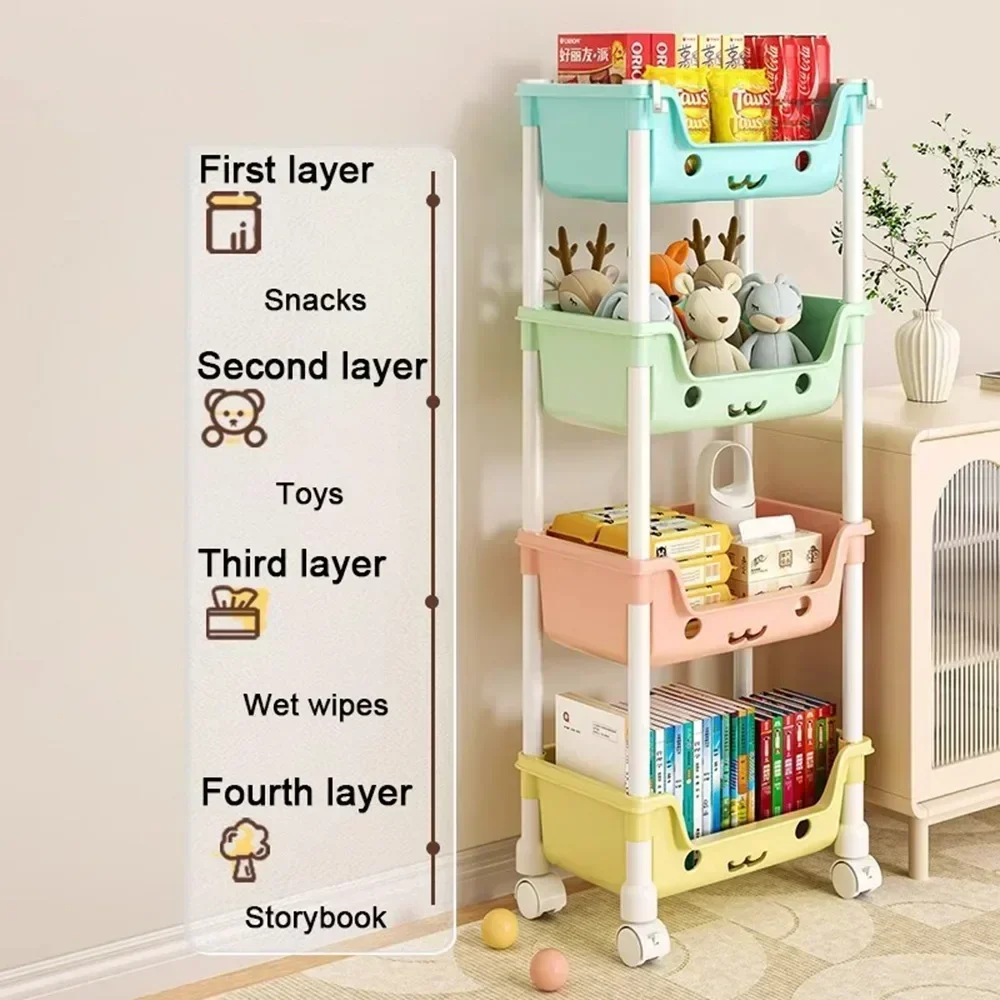 4 Layer Toy Storage Trolley Bookshelf Snack Rack For Kid Storage Organizer Bathroom Accessories Closet Organizer Kitchen Storage