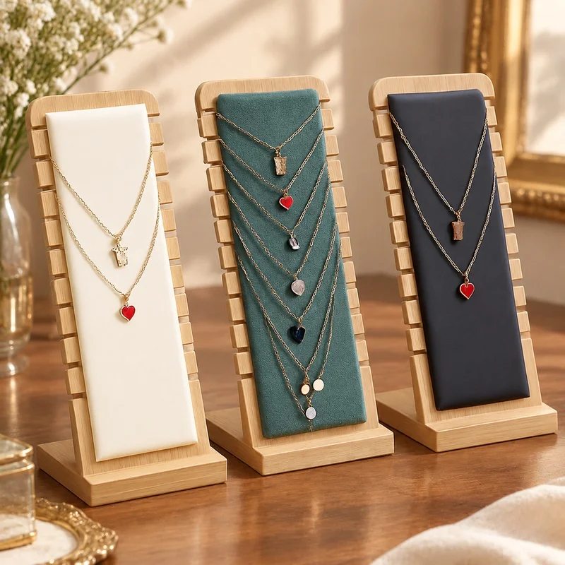 Vertical Bamboo Stand for Necklace Display, Perfect for Organizing Jewelry in Stores or Home Settings