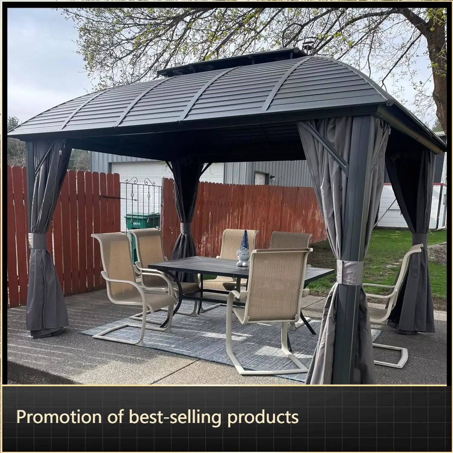 

Domi 10'x12' Hardtop Gazebo Arc Canopy,Outdoor Aluminum Gazebo with Galvanized Steel Double Roof,Curtain and Netting,Permanent