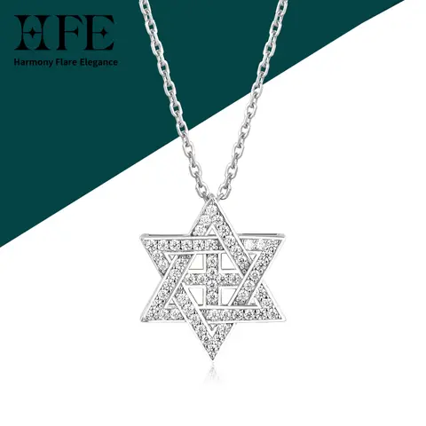 HFE 스타 데이비드 크로스 Moissanite 펜던트 목걸이 925 스털링 실버 조절 체인 어머니의 날 선물 종교 보석