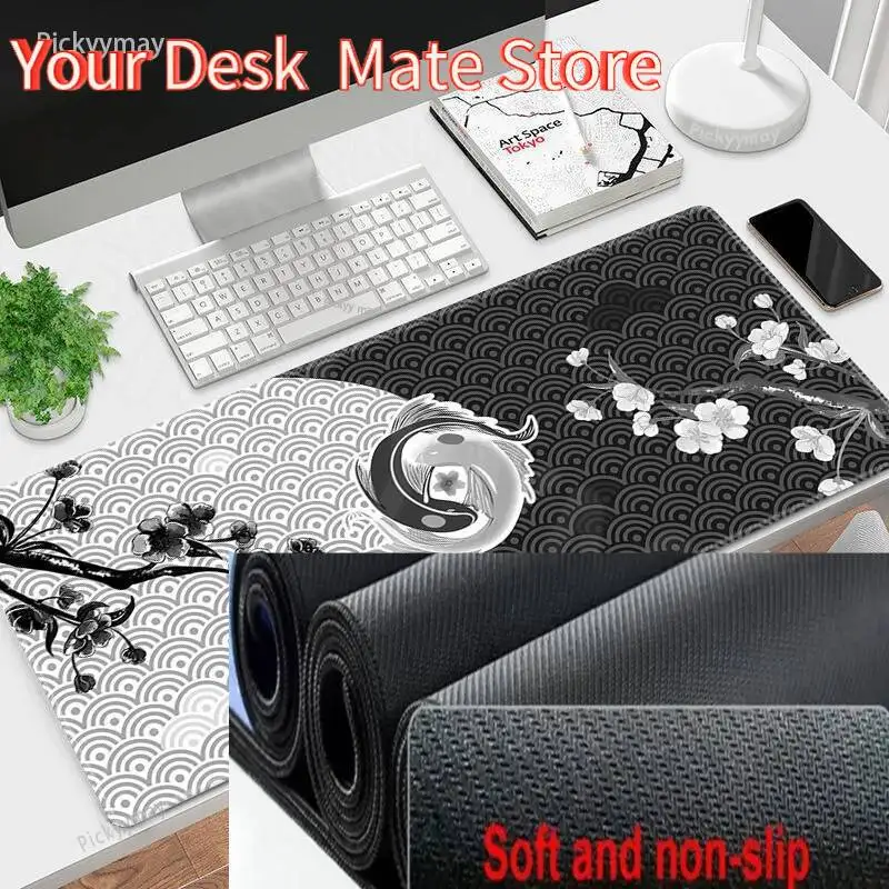 Fish Koi Gaming Mousepads Desk Rug Gamer Mousepad Large Mouse Mat Desk Pads Keyboard Mats Design Mouse Pad Black And White