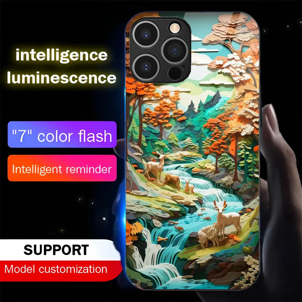 

Pretty Landscape Painting LED Light Up Glass Phone Case Back Cover For Samsung S25 S24 S23 S22 S21 S20 FE Plus Ultra