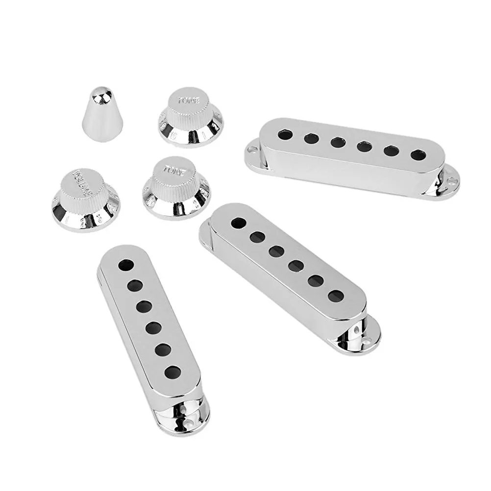 7Pcs Chrome St Guitar Pickup Cover Set Includes 3 Single Coil Covers 1 Volume 2 Tone Knobs 1 Selector Switch Tip Guitar