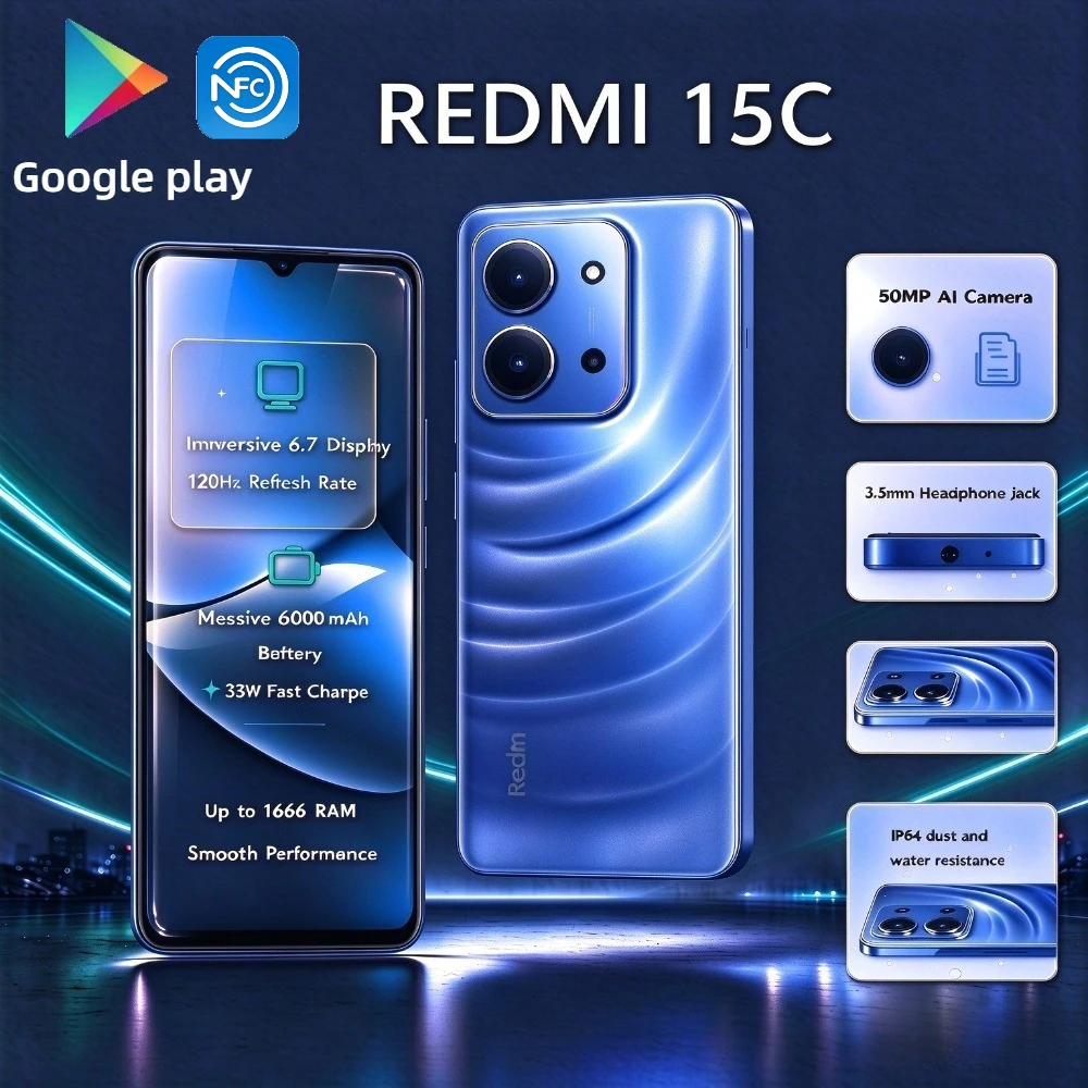2026 New Xiaomi Redmi 15C Global Smartphone 120Hz Screen 6000mAh Battery 5G Dual-SIM 8Core Processor Mobile Phone 8+256GB Memory