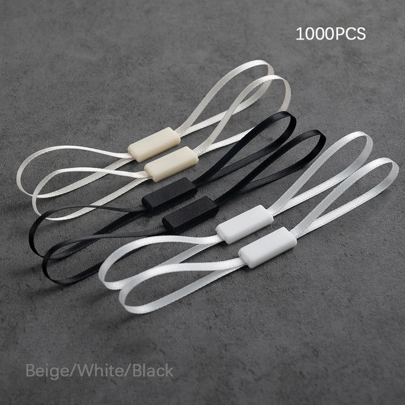 1000pcs Black Satin Cord Hang Tag Strings with Blank Double Slot Tags for Apparel Accessories in Stock