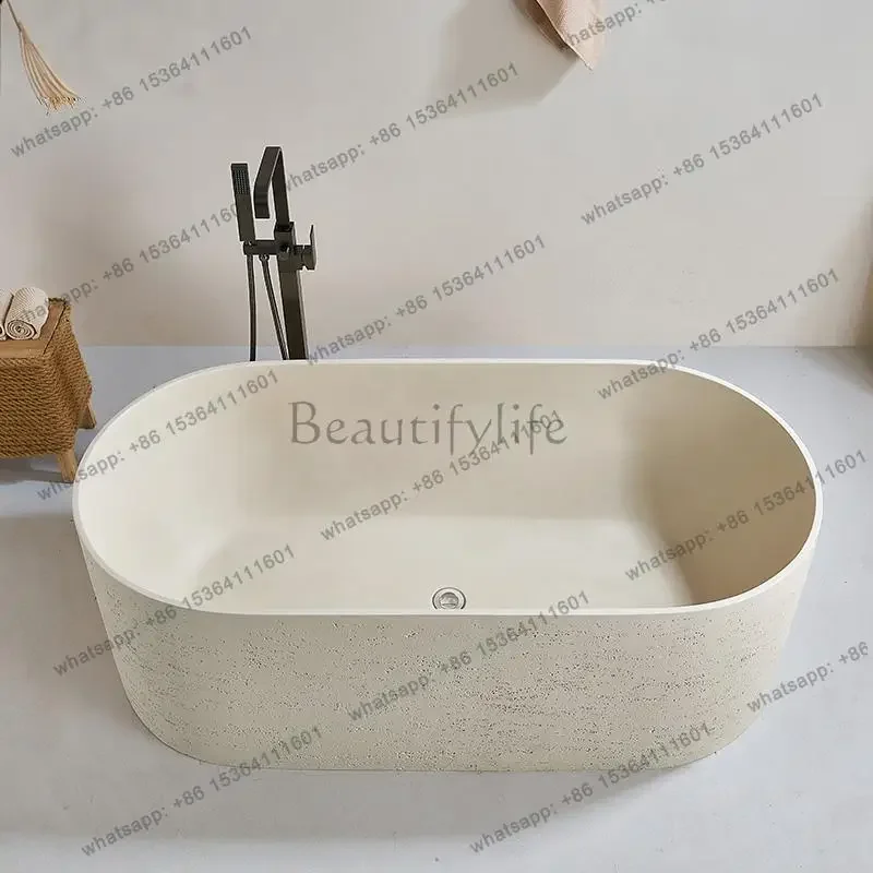 

FG11Japanese Wabi-Sabi Cultured Stone Bathtub, Artistic Freestanding Soaking Tub, Heat Retention & Easy Clean, Body Contour Desi