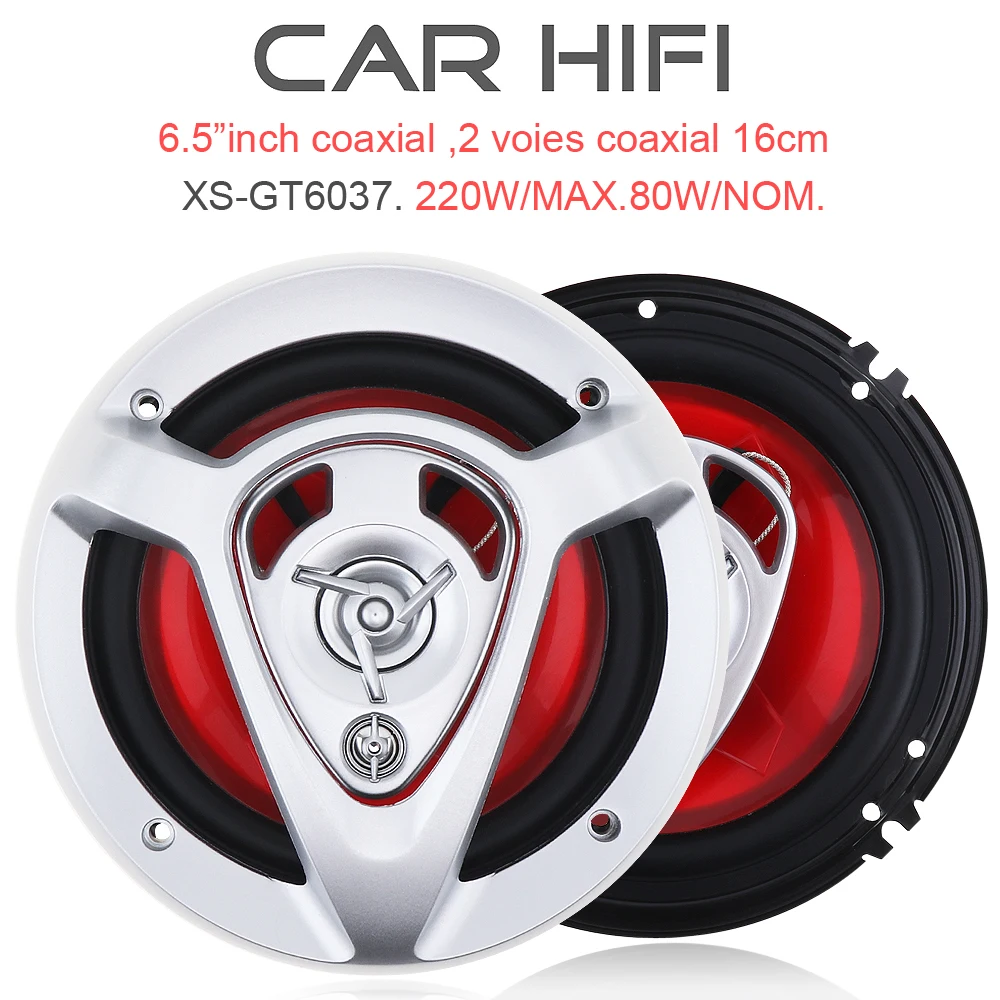 Altavoz Coaxial HiFi para puerta de coche, 2 piezas, 220W, 6,5 pulgadas, Audio automático, música estéreo, frecuencia de rango completo