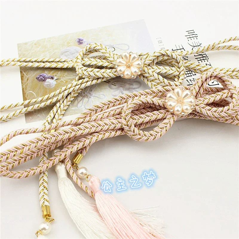 New Universal Obi Belt for Kimono Yukata | Shaped Butterfly Flower Design with Pearl Rhinestone Decoration Exquisitely Obi-Jime