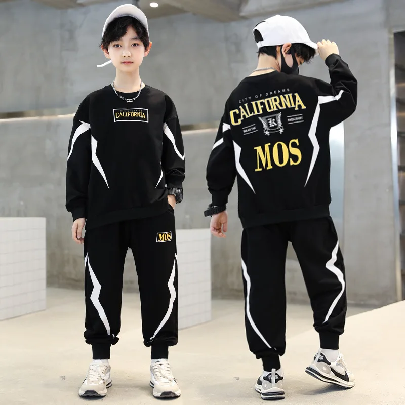 Spring Teenage Boy Clothes Children's Fashion Letter Sweatshirt Pullover and Pants Set Fashion Top and Bottom 2 Pieces Tracksuit