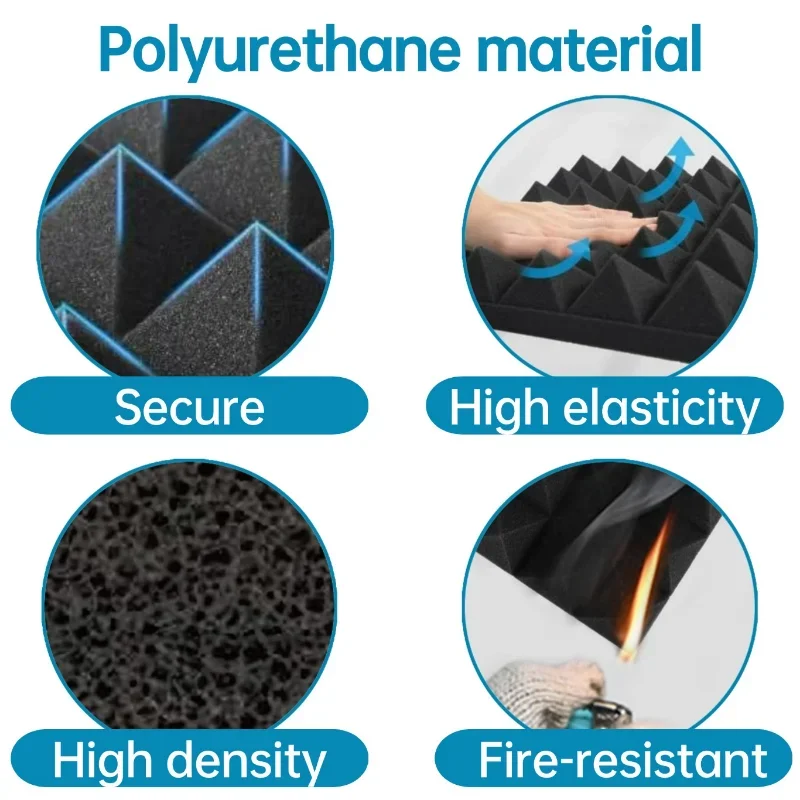 12-4 PCS Pyramid Acoustic Foam Panel High Density Self Adhesive Sound Proof Wall Panels Soundproof KTV Studios Home Accessories