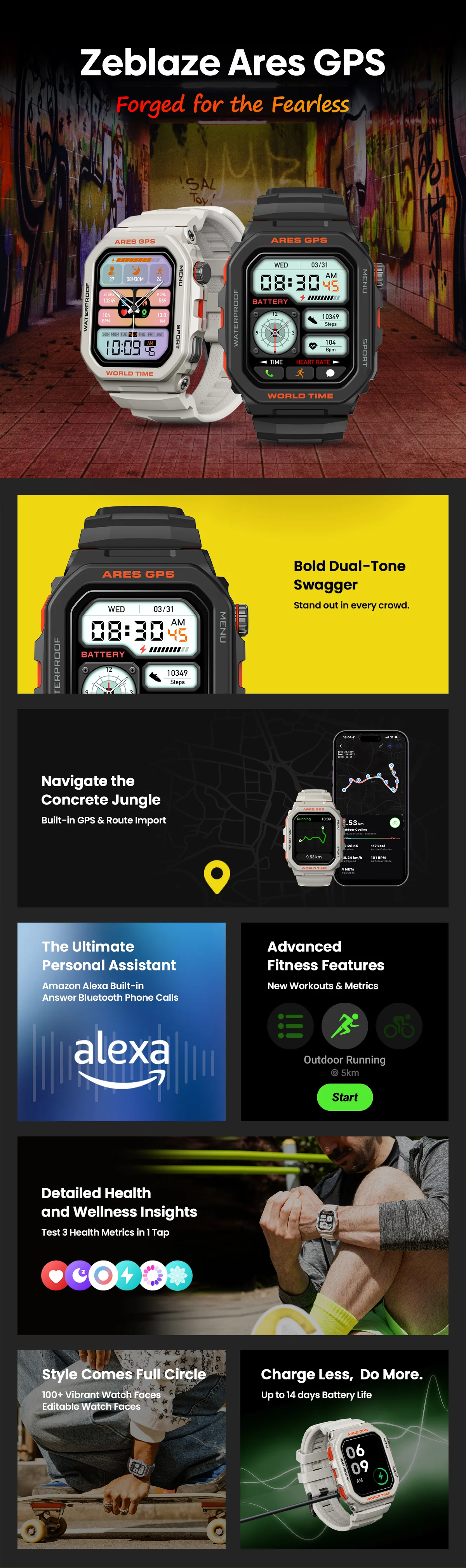 Neue Zeblaze Ares GPS-Smartwatch, integrierte Alexa und GPS-Herstellung/Antwort, Telefonanrufe, Smartwatch, Herzfrequenz, Spo2, Fitness-Tracking-Uhr – Detail 1