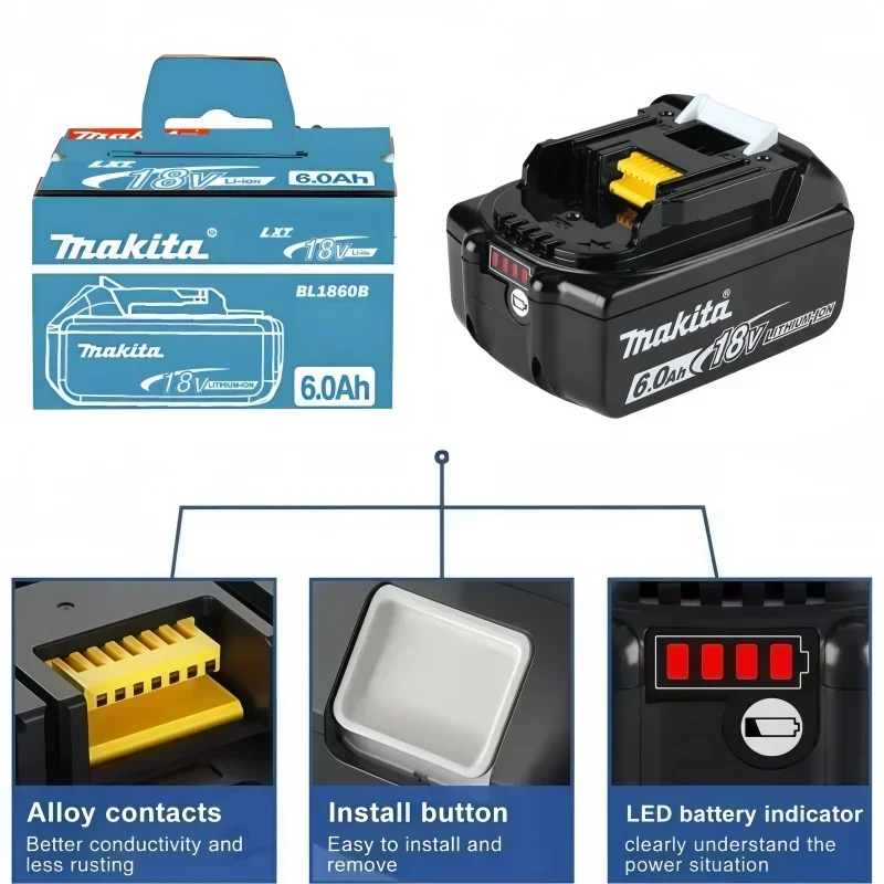 بطارية ماكيتا أصلية 100%، بطارية قابلة لإعادة الشحن 18 فولت 6.0 أمبير في الساعة، تحل محل ماكيتا BL1830BL1840BL1850BL1860B، بطارية أداة الطاقة