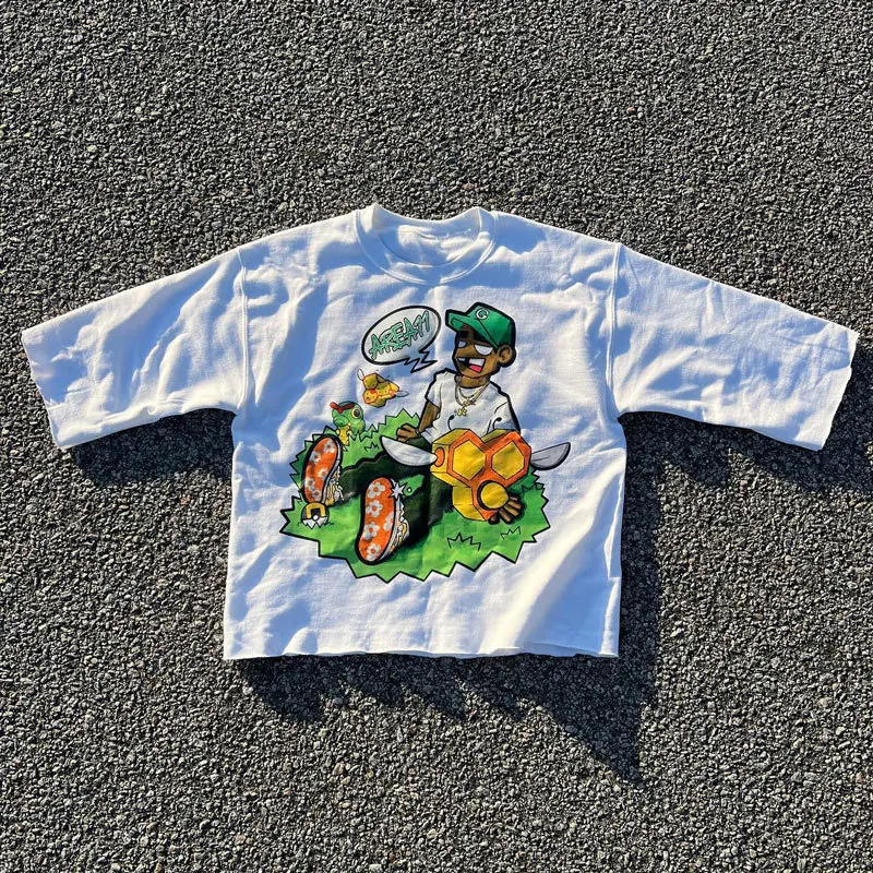 

Fashion Trend 2024 New Short-sleeved Men's Y2K Printing Couple Oversized Loose Short-sleeved Round Neck Gothic Retro T-shirt Top