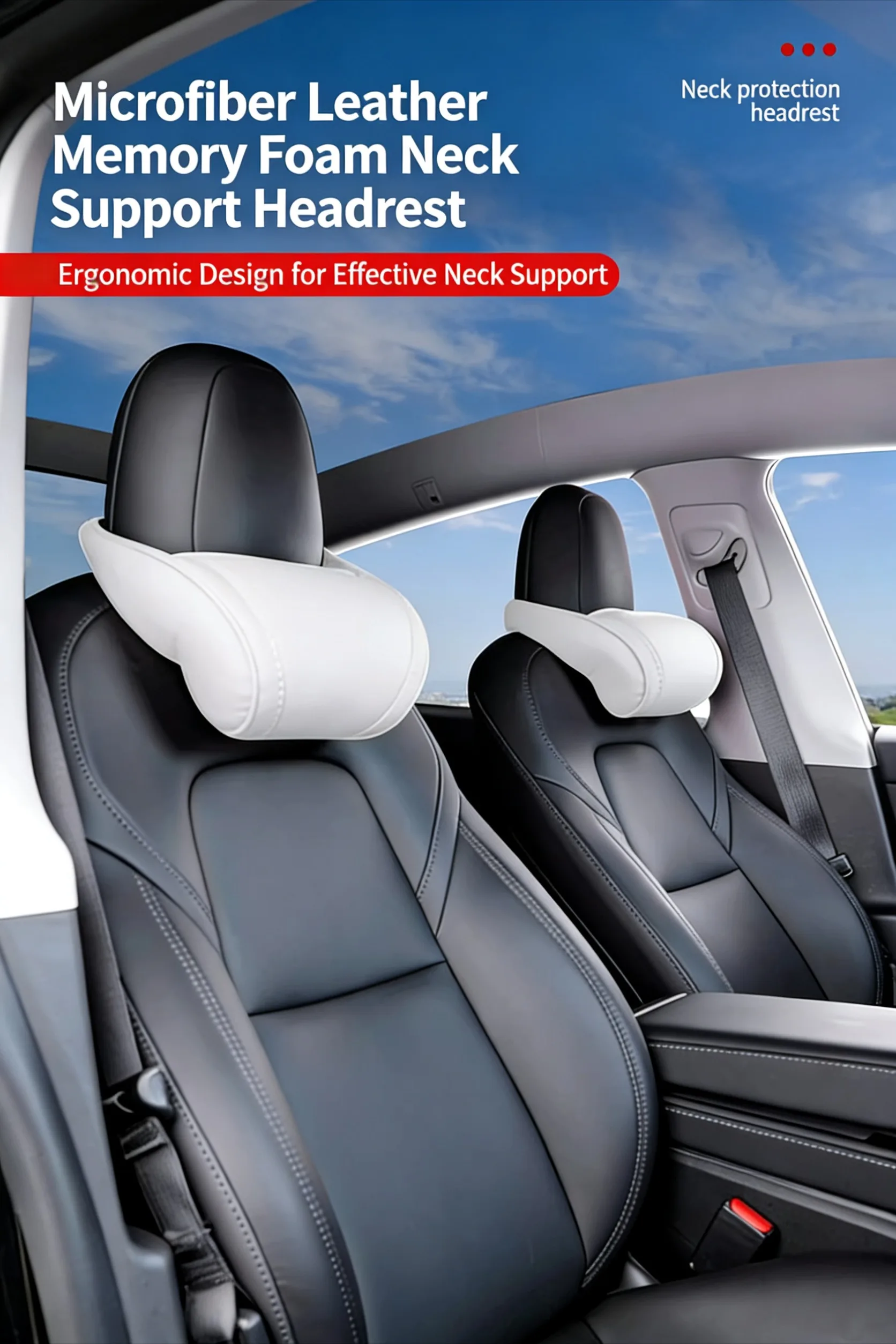 Nackenkissen für Tesla Model 3/Y/X/S aus PU-Leder mit Memory-Schaum, Reise-Nackenstütze, 2025 Auto-Zubehör – Detail 1