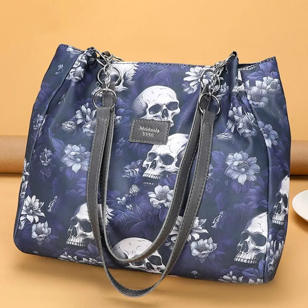 Large Capacity Printed Skeleton Tote Bag Multifunctional Shopping Bags Gothic Style Bag Oxford Cloth Fashion Halloween Handbag