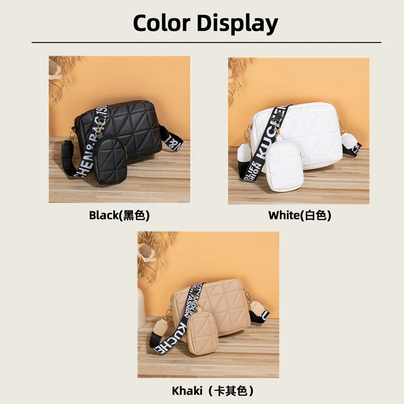 Fashionable Mobile Phone Bag, Large Capacity Checkered Shoulder Bag, Two-Piece Set, Wide Shoulder Strap view 6