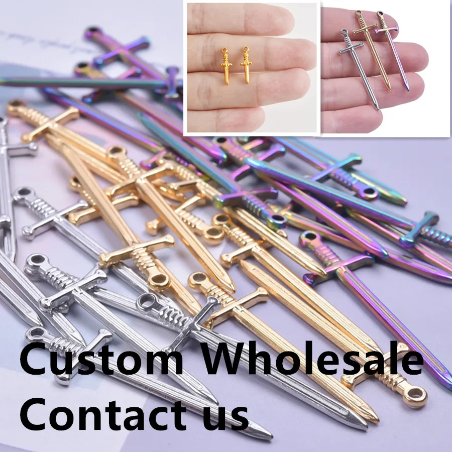 24-80pcs Wholesale Sword Charm Pendant Custom Supply Stainless Steel Personal Customiz