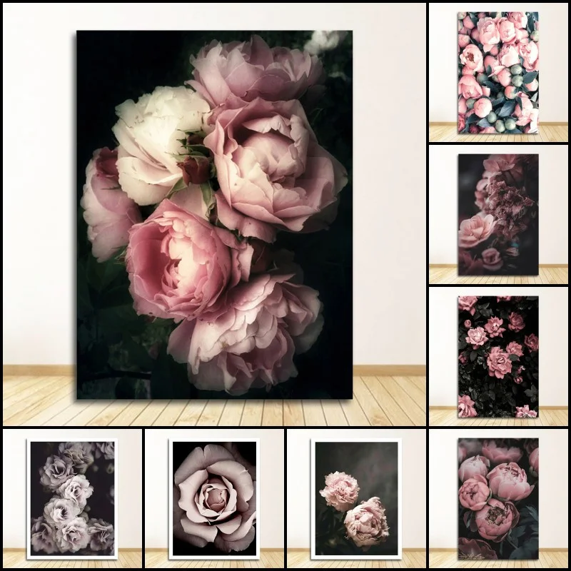 الزهور الوردية جدار الفن قماش المطبوعات العمل الفني الحديث النباتات الجمالية الفاوانيا الملصقات صور لوحات ديكور المنزل الداخلي