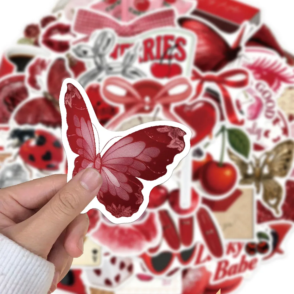 50PCS Creative Cherry Colored Stickers, Envelope Sealing Stickers, DIY Notebook, Water Cup, Glasses Box, Phone Stickers